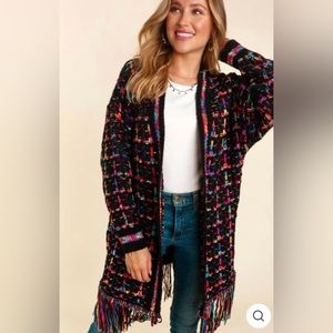 Haptics Colorful Long Crochet Cardigan